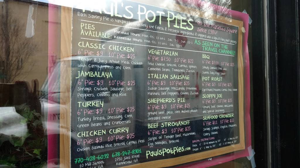 Pauls Pot Pies | meal takeaway | 10 Mill St, Marietta, GA 30060, USA | 7704286092 OR +1 770-428-6092