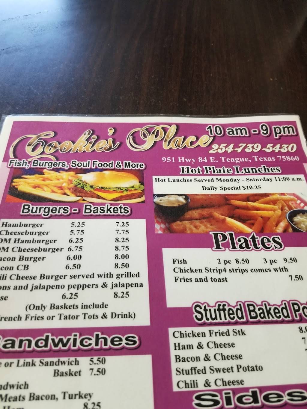 Cookies Place | restaurant | 893 US-84, Teague, TX 75860, USA | 2547395430 OR +1 254-739-5430