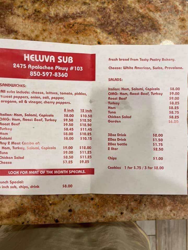 Heluva Sub | restaurant | 2475 Apalachee Pkwy #103, Tallahassee, FL 32301, USA | 8505978360 OR +1 850-597-8360