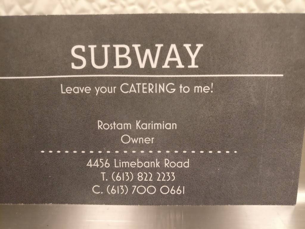 Subway | restaurant | 4456 Limebank Rd #9, Gloucester, ON K1X 1E8, Canada | 6138222233 OR +1 613-822-2233