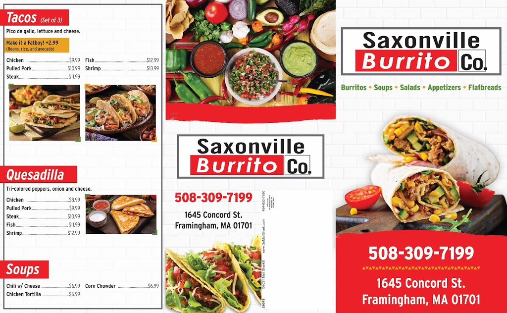 Saxonville Burrito Company | restaurant | 1645 Concord St, Framingham, MA 01701, USA | 5083097199 OR +1 508-309-7199