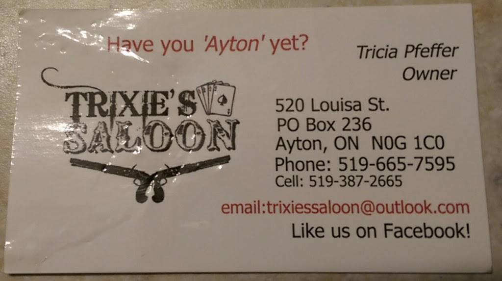 Trixies Saloon | restaurant | 520 Louisa St, Ayton, ON N0G 1C0, Canada | 5196657595 OR +1 519-665-7595