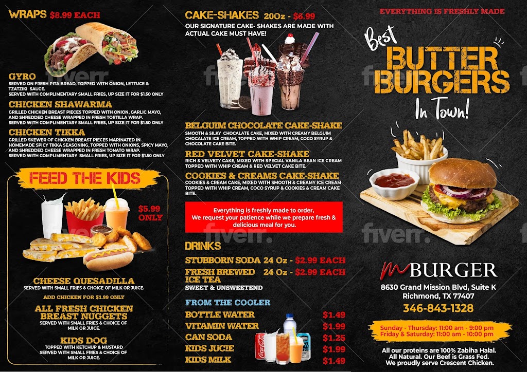 M Burger & Grill | restaurant | 8620 Grand Mission Blvd K, Richmond, TX 77407, USA | 3468431328 OR +1 346-843-1328