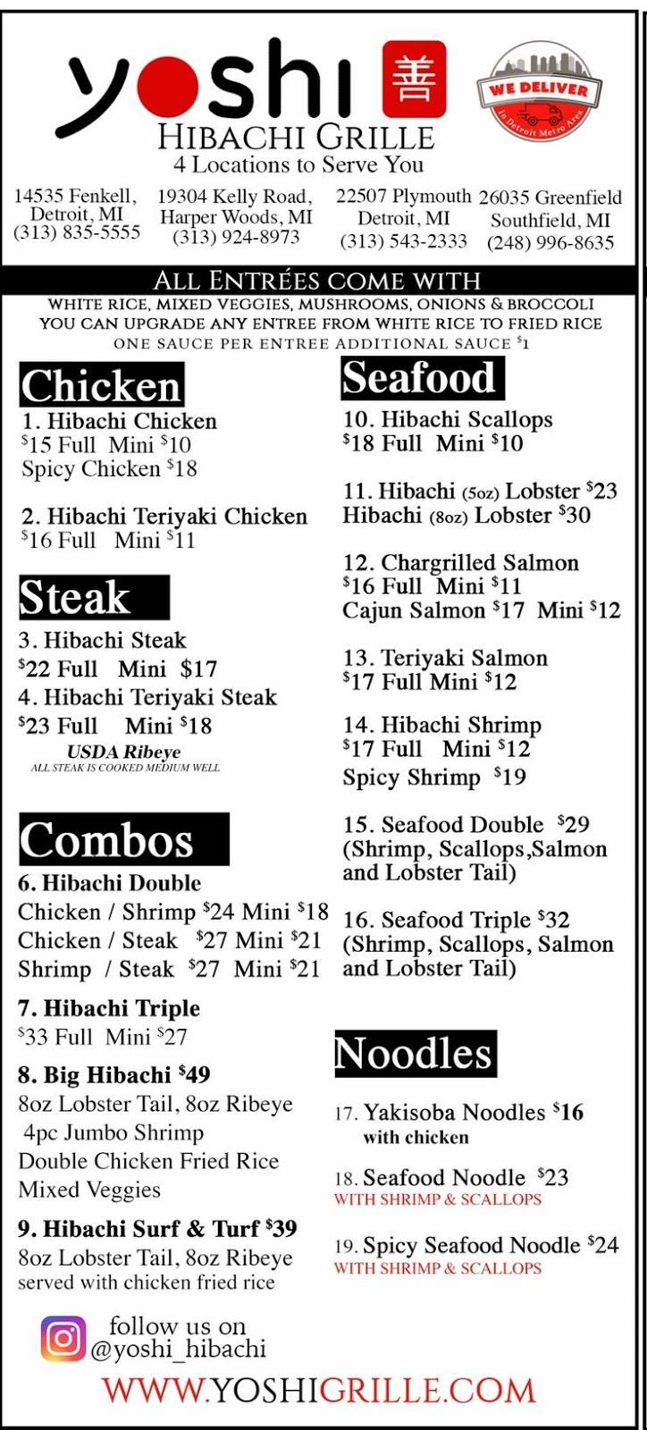 Yoshi Hibachi Grille Livernois | meal takeaway | 19360 Livernois, Detroit, MI 48221, USA | 3136462129 OR +1 313-646-2129