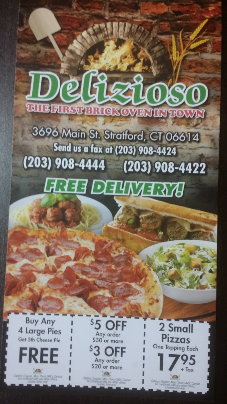Delizioso Brick Oven Pizza | meal takeaway | 3696 Main St, Stratford, CT 06614, USA | 2039084444 OR +1 203-908-4444