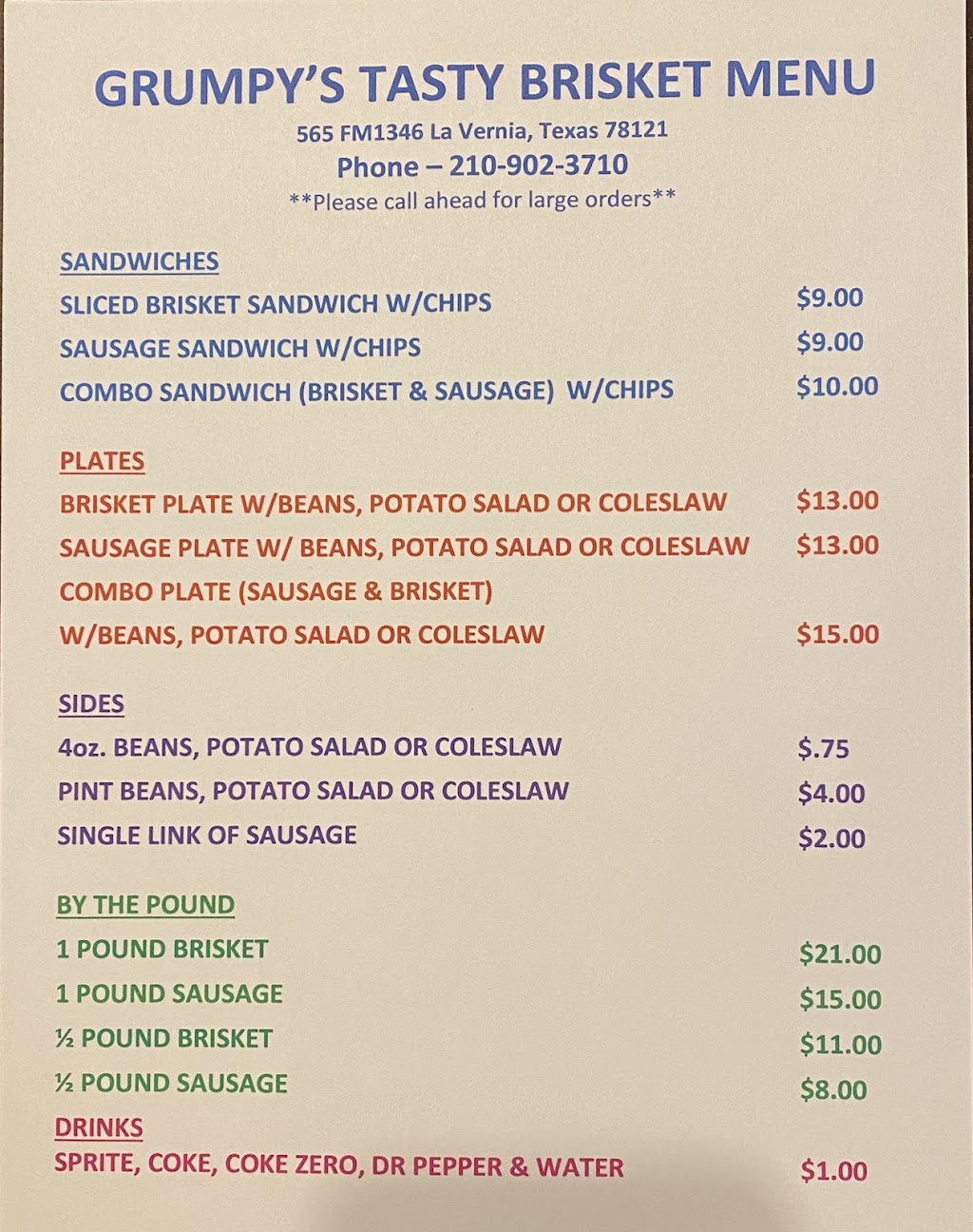 Grumpy’s Tasty Brisket | restaurant | 565 FM 1346, La Vernia, TX 78121, USA | 2109023710 OR +1 210-902-3710