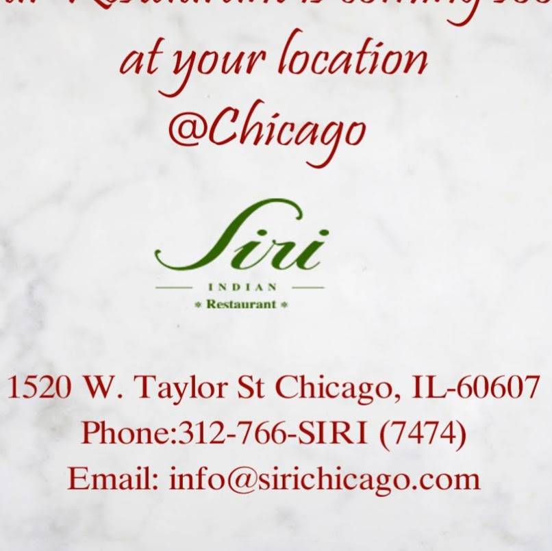 Siri Chicago Restaurant | restaurant | 1520 W Taylor St, Chicago, IL 60607, USA | 3127667474 OR +1 312-766-7474