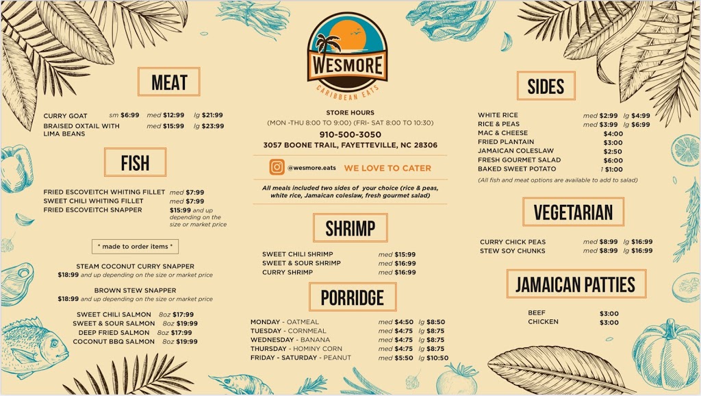Wesmore | restaurant | 3057 Boone Trail, Fayetteville, NC 28306, USA | 9105003050 OR +1 910-500-3050