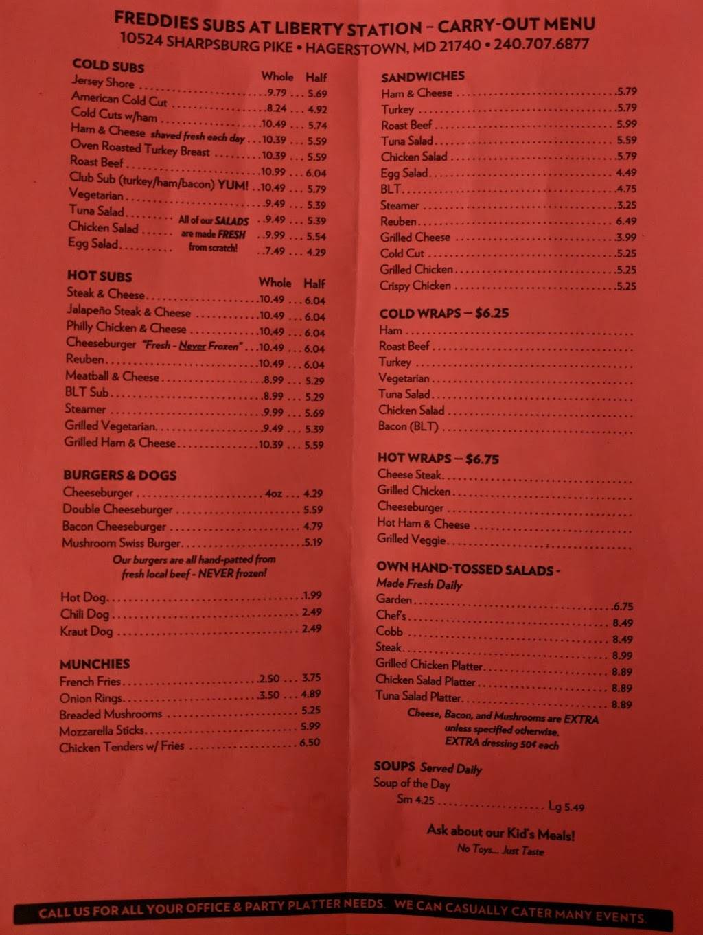 Freddies Sub | restaurant | 10524 Sharpsburg Pike, Hagerstown, MD 21740, USA | 2407076877 OR +1 240-707-6877