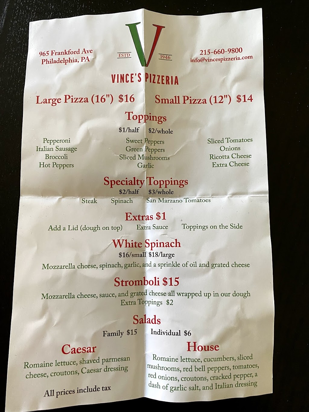 Vinces Pizzeria of Fishtown | restaurant | 965 Frankford Ave, Philadelphia, PA 19125, USA | 2156609800 OR +1 215-660-9800