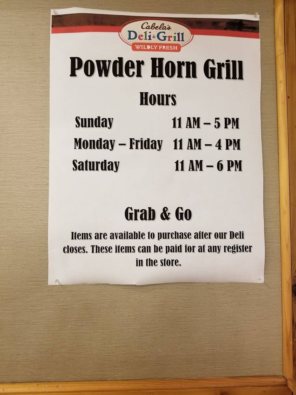Powder Horn Grill | restaurant | 1 Cabela Dr, Triadelphia, WV 26059, USA | 3042380120 OR +1 304-238-0120