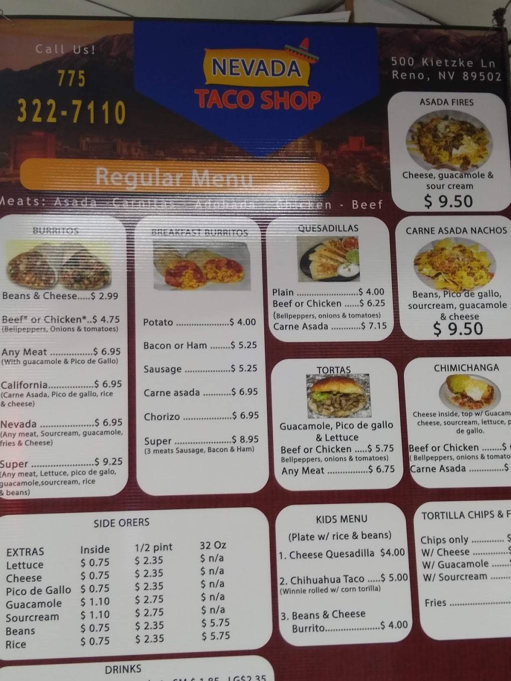 NEVADA TACO SHOP | restaurant | 500 Kietzke Ln, Reno, NV 89502, USA | 7753227110 OR +1 775-322-7110