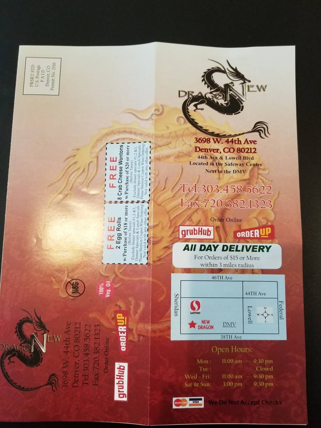 New Dragon | restaurant | 3698 W 44th Ave, Denver, CO 80211, USA | 3034585622 OR +1 303-458-5622
