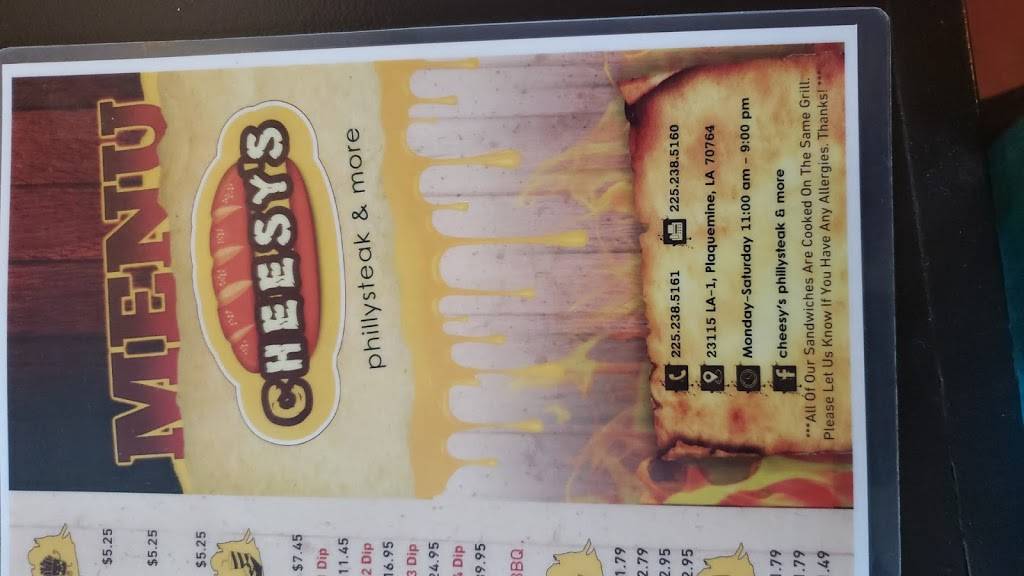 Cheesys phillysteaks & more | restaurant | 23115 LA-1, Plaquemine, LA 70764, USA | 2252385161 OR +1 225-238-5161