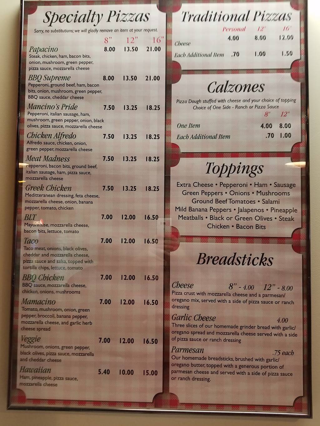 Mancinos Pizza & Grinders | restaurant | 218 S Lafayette St, Greenville, MI 48838, USA | 6167546666 OR +1 616-754-6666