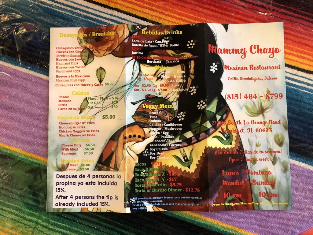 Mammy Chayo Mexican Restaurant | restaurant | 21206 South La Grange Road, Frankfort, IL 60423, USA | 8154648799 OR +1 815-464-8799