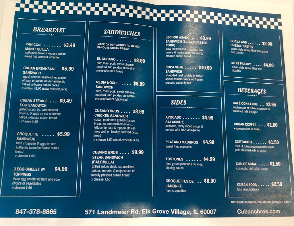 Cubano Bros | restaurant | 571 Landmeier Rd, Elk Grove Village, IL 60007, United States | 8473788865 OR +1 847-378-8865