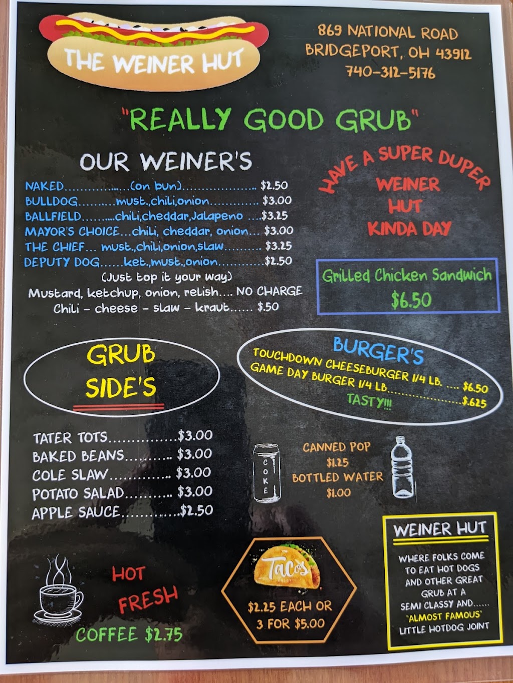 Weiner Hut | restaurant | 869 National Rd, Brookside, OH 43912, USA | 7403125176 OR +1 740-312-5176