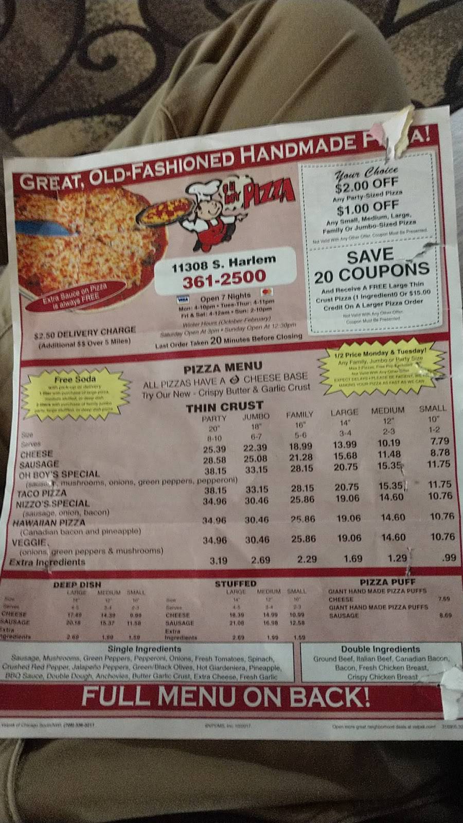 Oh Boy Pizza | restaurant | 11308 S Harlem Ave, Worth, IL 60482, USA | 7083612500 OR +1 708-361-2500