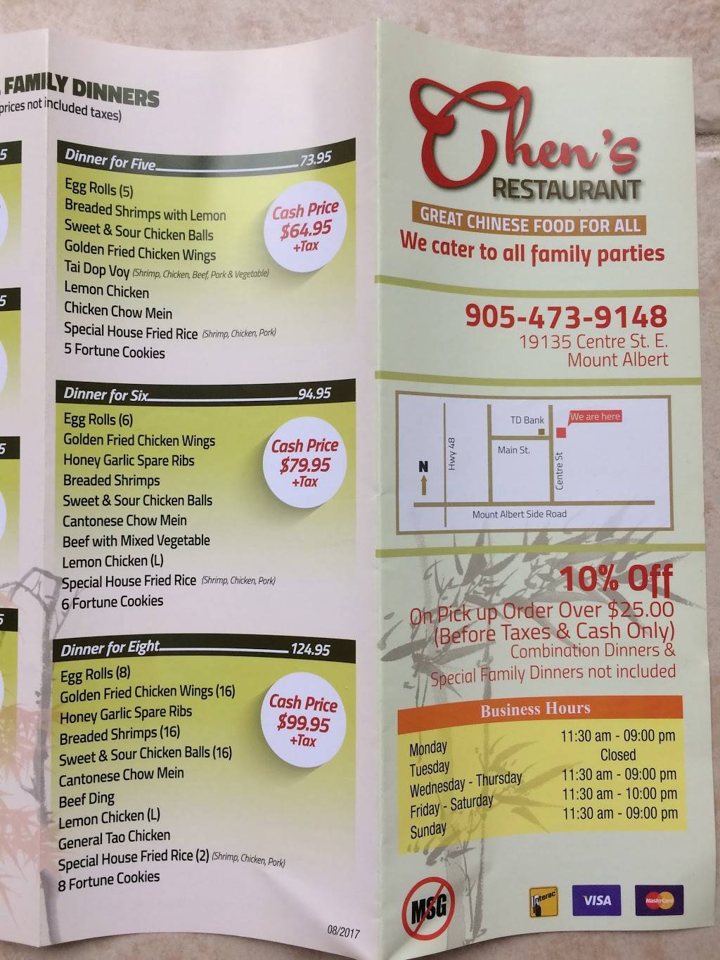 Chens Restaurant | restaurant | 19135 Centre St, Mount Albert, ON L0G 1M0, Canada | 9054739148 OR +1 905-473-9148
