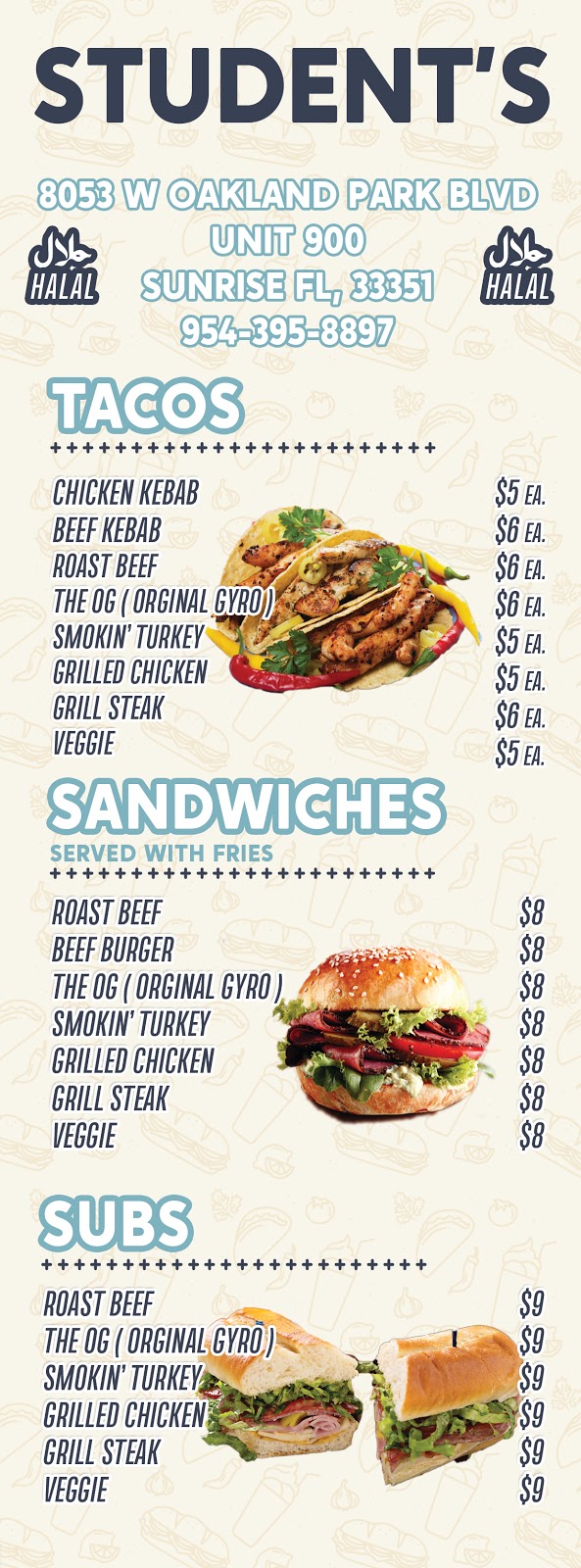 Students Tacos | restaurant | 8053 W Oakland Park Blvd Unit 900, Sunrise, FL 33351, USA | 9543958897 OR +1 954-395-8897