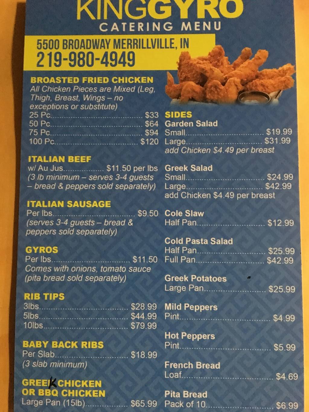 King Gyros | restaurant | 5500 Broadway, Merrillville, IN 46410, USA | 2199804949 OR +1 219-980-4949