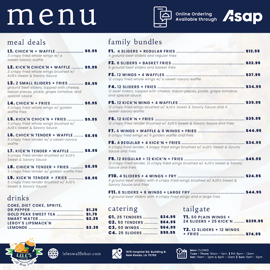 Leles Waffle Hut | restaurant | 1615 Hospital Rd Building B, New Roads, LA 70760, USA | 2257133525 OR +1 225-713-3525