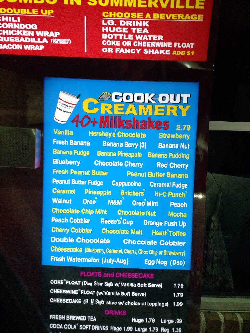 Cook Out | restaurant | 703 N Main St, Summerville, SC 29483, USA | 8438516243 OR +1 843-851-6243