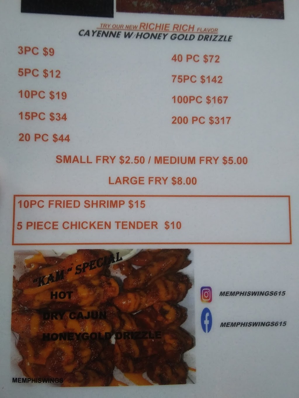 The Original Memphis Wings | restaurant | 5380 Mt View Rd, Antioch, TN 37013, USA | 6152949291 OR +1 615-294-9291