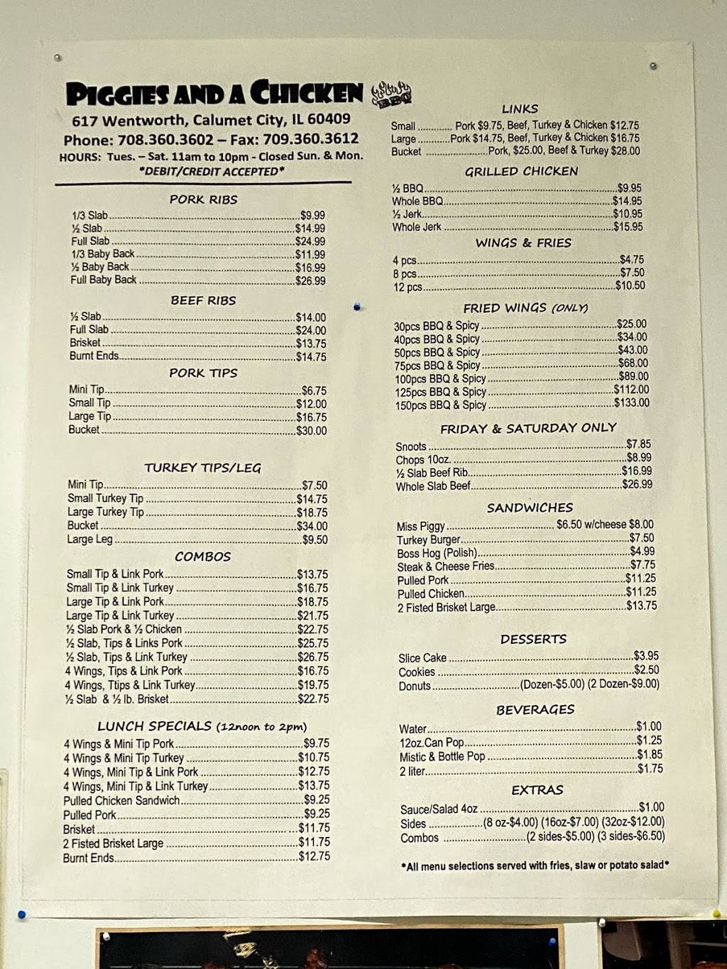 Piggies And A Chicken | restaurant | 617 Wentworth Ave, Calumet City, IL 60409, USA | 7083603602 OR +1 708-360-3602