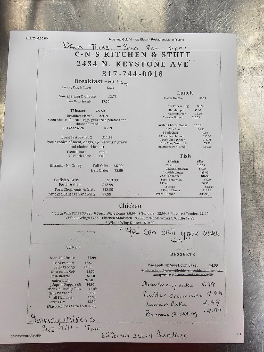 C-N-S KITCHEN & STUFF | restaurant | 2434 N Keystone Ave, Indianapolis, IN 46218, USA | 3177440018 OR +1 317-744-0018