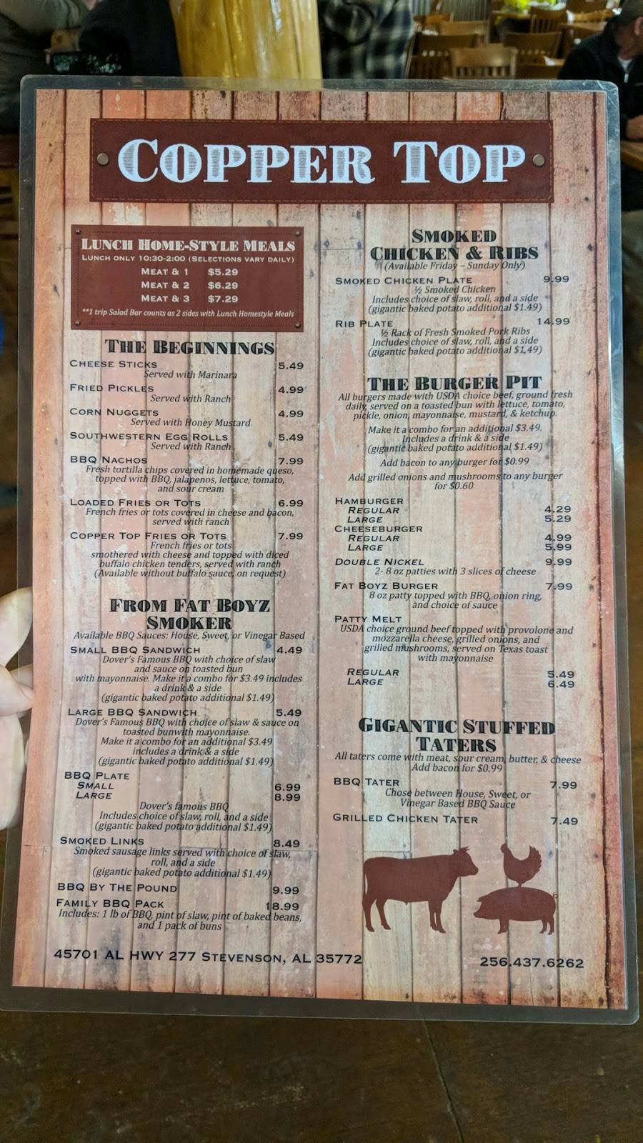 Copper Top | restaurant | 45701 AL-277, Stevenson, AL 35772, USA | 2564376262 OR +1 256-437-6262