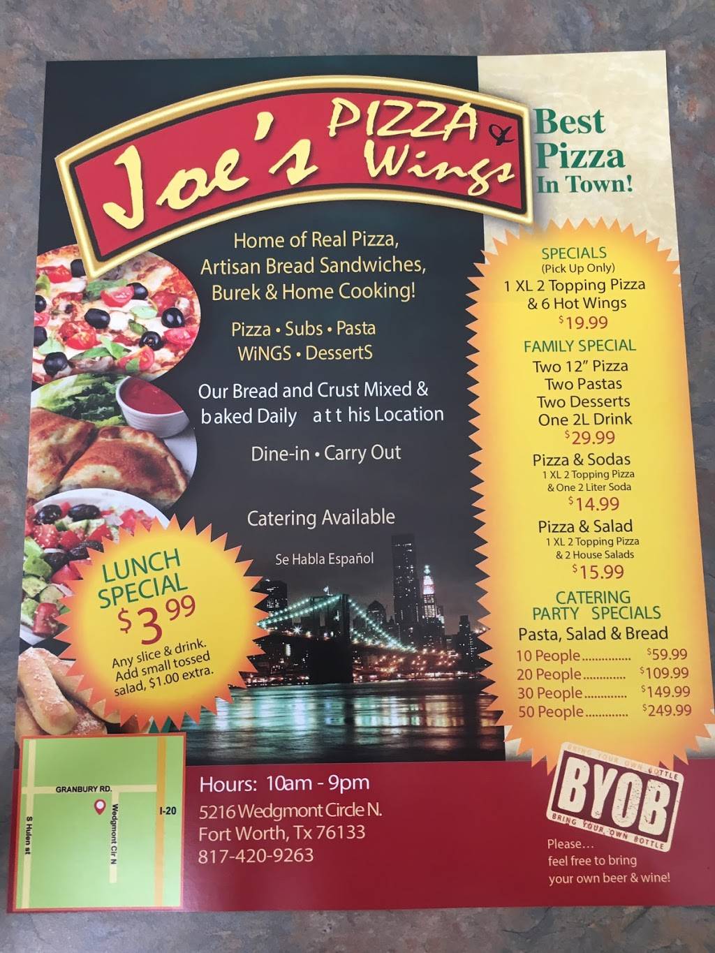 Joes Pizza and Wings | restaurant | 5216 Wedgmont Cir N, Fort Worth, TX 76133, USA | 8174209263 OR +1 817-420-9263