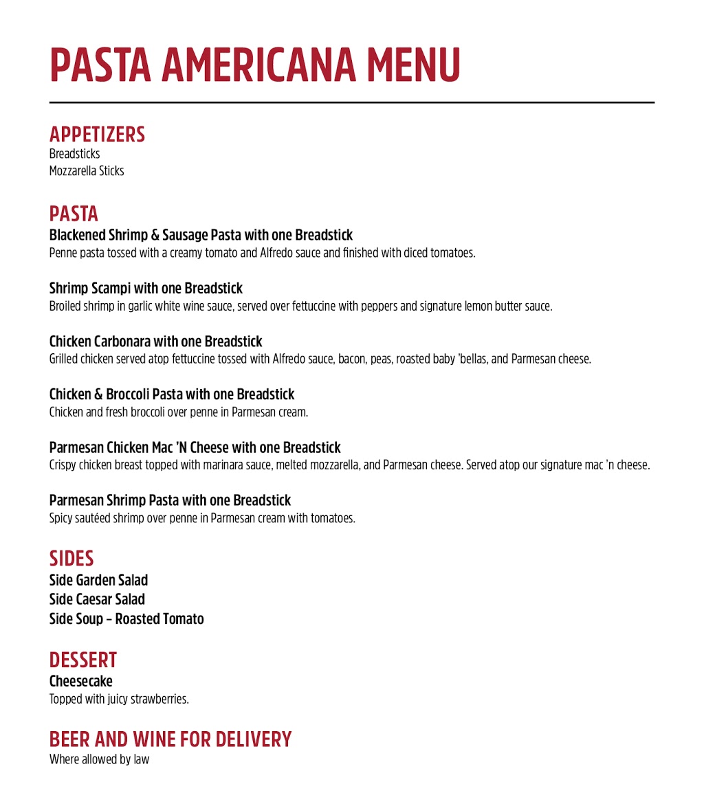 Pasta Americana | restaurant | 6249 College Dr Suite B, Suffolk, VA 23435, USA | 7576384755 OR +1 757-638-4755