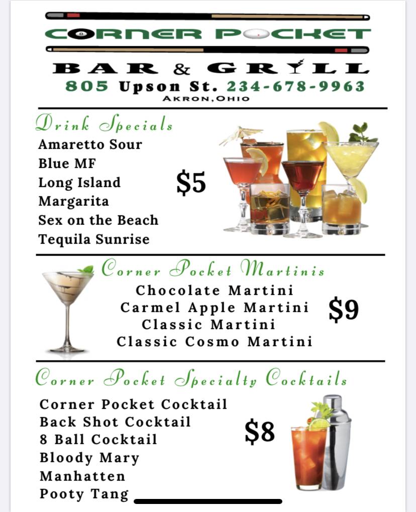 The Corner Pocket Bar | restaurant | 805 Upson St, Akron, OH 44305, USA | 2346789963 OR +1 234-678-9963