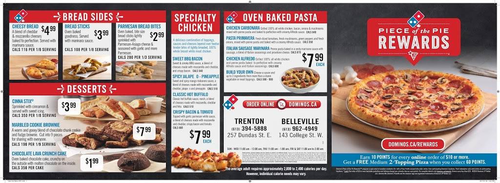 Dominos Pizza | meal delivery | 257 Dundas St E, Trenton, ON K8V 1M1, Canada | 6133945888 OR +1 613-394-5888