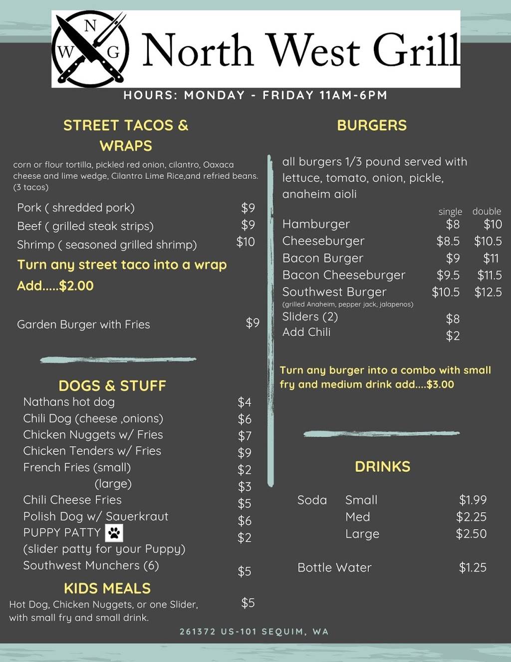 North West Grill | restaurant | 261372 US-101, Sequim, WA 98382, USA | 3606818777 OR +1 360-681-8777