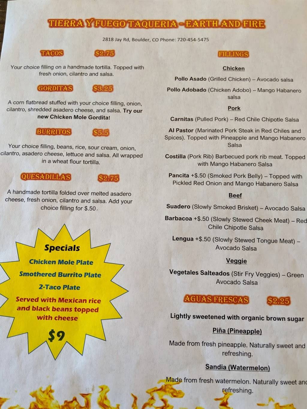 Tierra y Fuego Taqueria | restaurant | 2818 Jay Rd, Boulder, CO 80301, USA | 7204545475 OR +1 720-454-5475