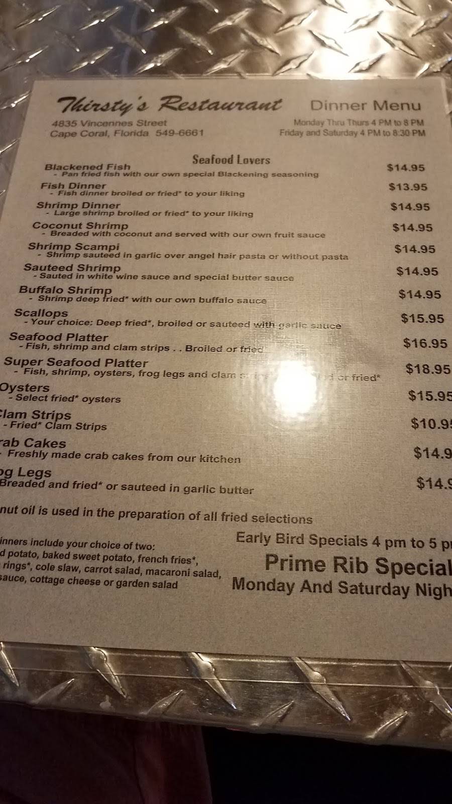 Thirstys Restaurant | restaurant | 4835 Vincennes St, Cape Coral, FL 33904, USA | 2395496661 OR +1 239-549-6661