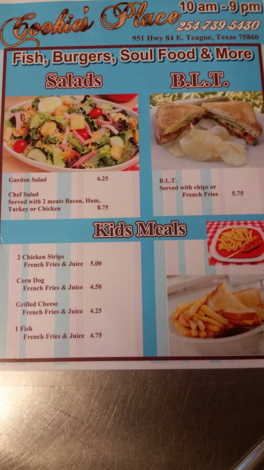 Cookies Place | restaurant | 893 US-84, Teague, TX 75860, USA | 2547395430 OR +1 254-739-5430