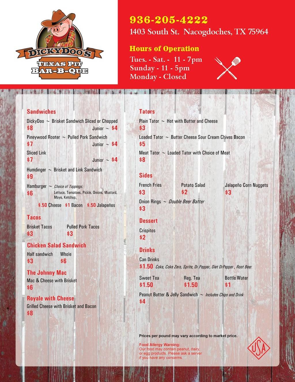 DickyDoos Bar-B-Que | restaurant | 1403 South St, Nacogdoches, TX 75964, USA | 9362054222 OR +1 936-205-4222