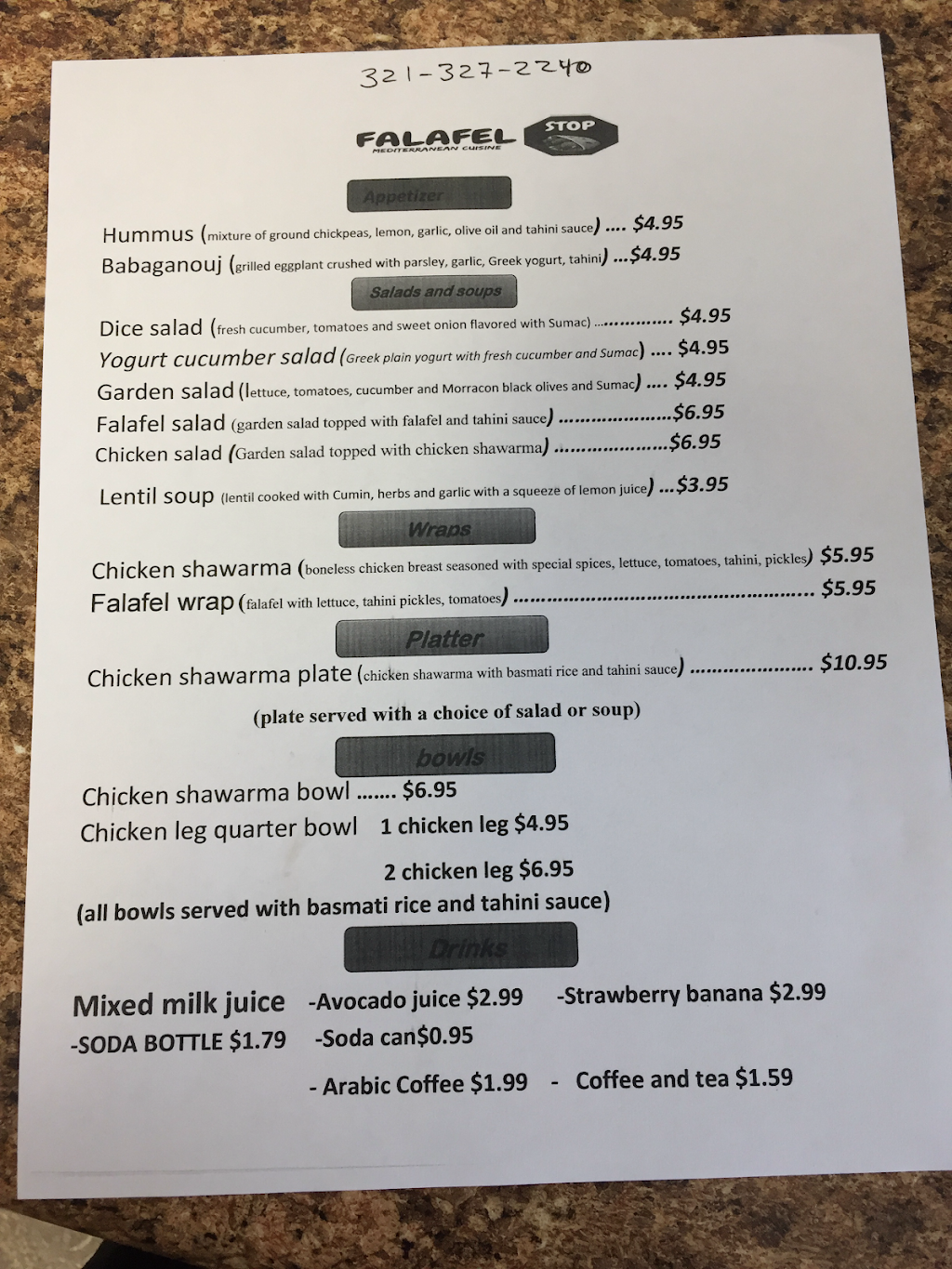 Falafel Stop | restaurant | 1915 Airport Blvd, Melbourne, FL 32901, USA | 3213272240 OR +1 321-327-2240