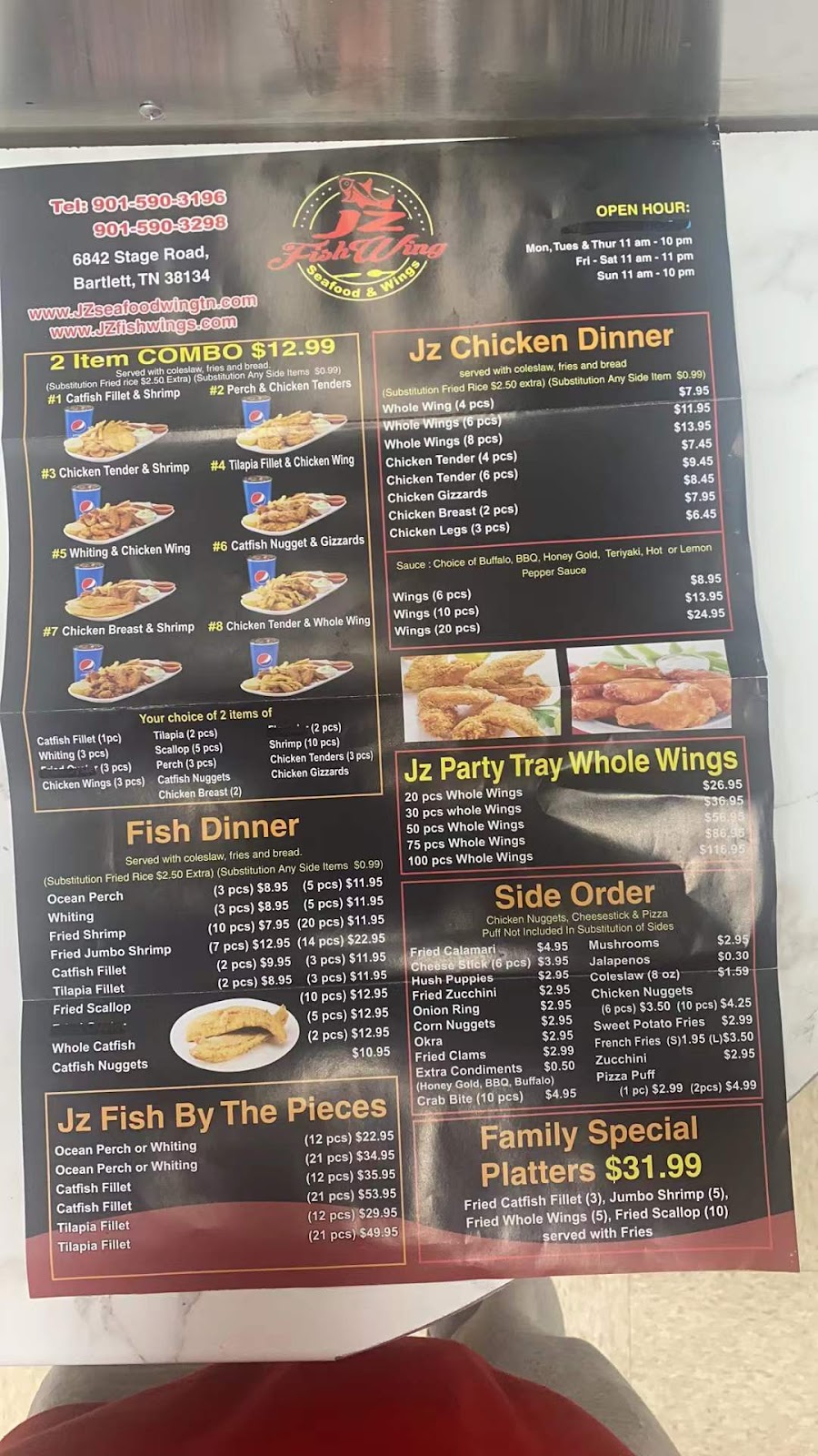 JZ Fish Wings (Bartlett, Stage Rd) | restaurant | 6842 Stage Rd, Bartlett, TN 38134, USA | 9015903196 OR +1 901-590-3196