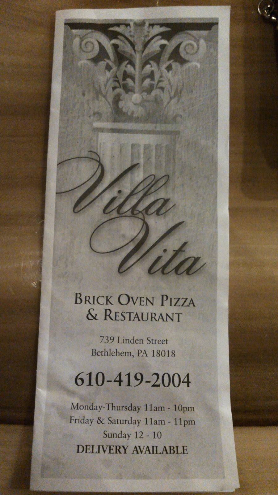 Villa Vita | restaurant | 739 Linden St, Bethlehem, PA 18018, USA | 6104192004 OR +1 610-419-2004