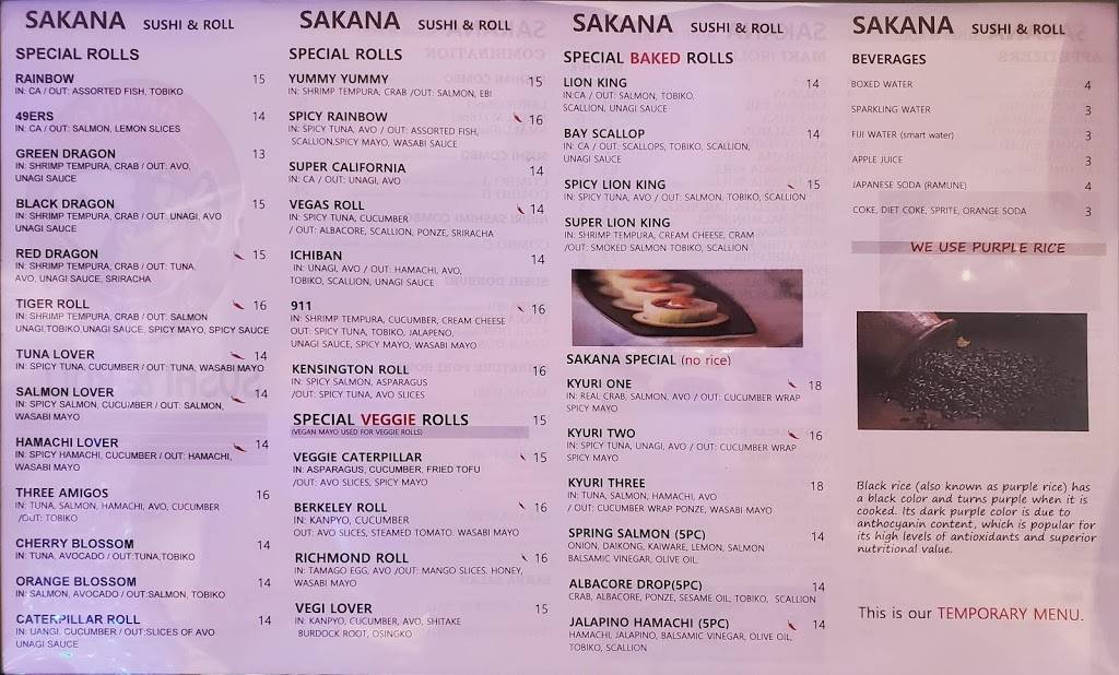 Sakana Sushi & Roll | restaurant | 303 Amherst Ave, Kensington, CA 94708, USA | 5105247096 OR +1 510-524-7096