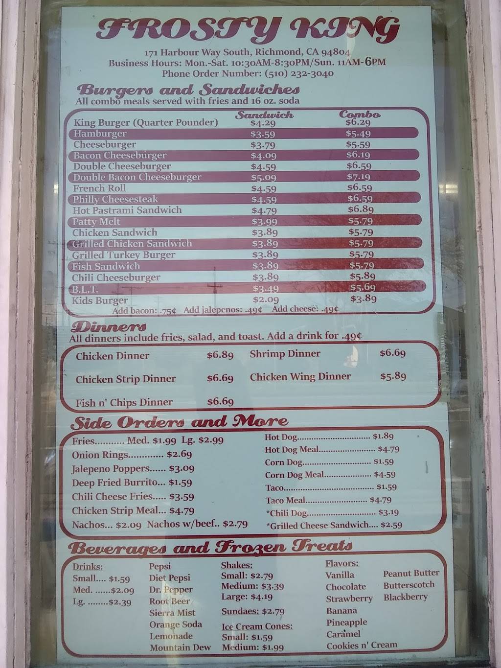 Frosty King | restaurant | 171 Harbour Way S, Richmond, CA 94804, USA | 5102323040 OR +1 510-232-3040