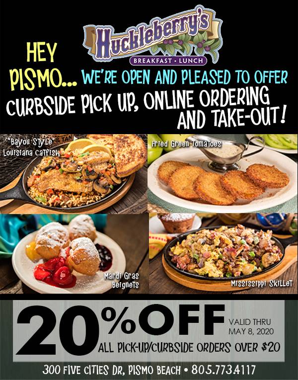 Huckleberrys | restaurant | 300 5 Cities Dr, Pismo Beach, CA 93449, USA | 8057734117 OR +1 805-773-4117