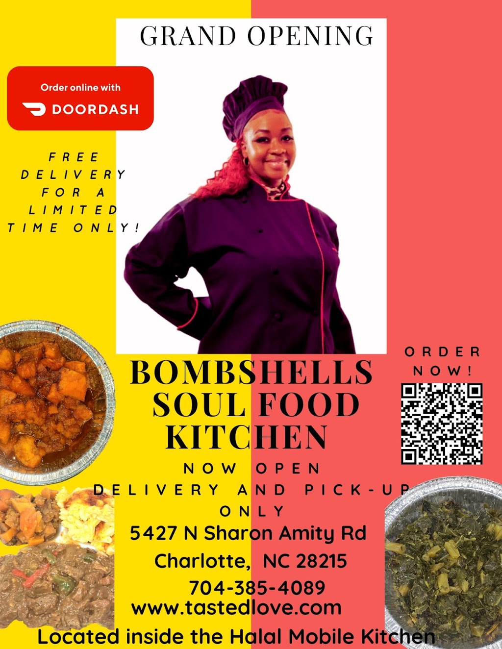Bombshells Soul Food Kitchen | restaurant | Located inside Halal mobile kitchen, 5427 N Sharon Amity Rd, Charlotte, NC 28215, USA | 7043854089 OR +1 704-385-4089