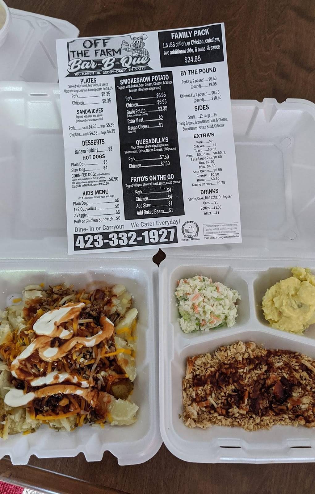 Off the Farm Barbque | restaurant | 106 Karen Dr, Soddy-Daisy, TN 37379, USA | 4233321927 OR +1 423-332-1927