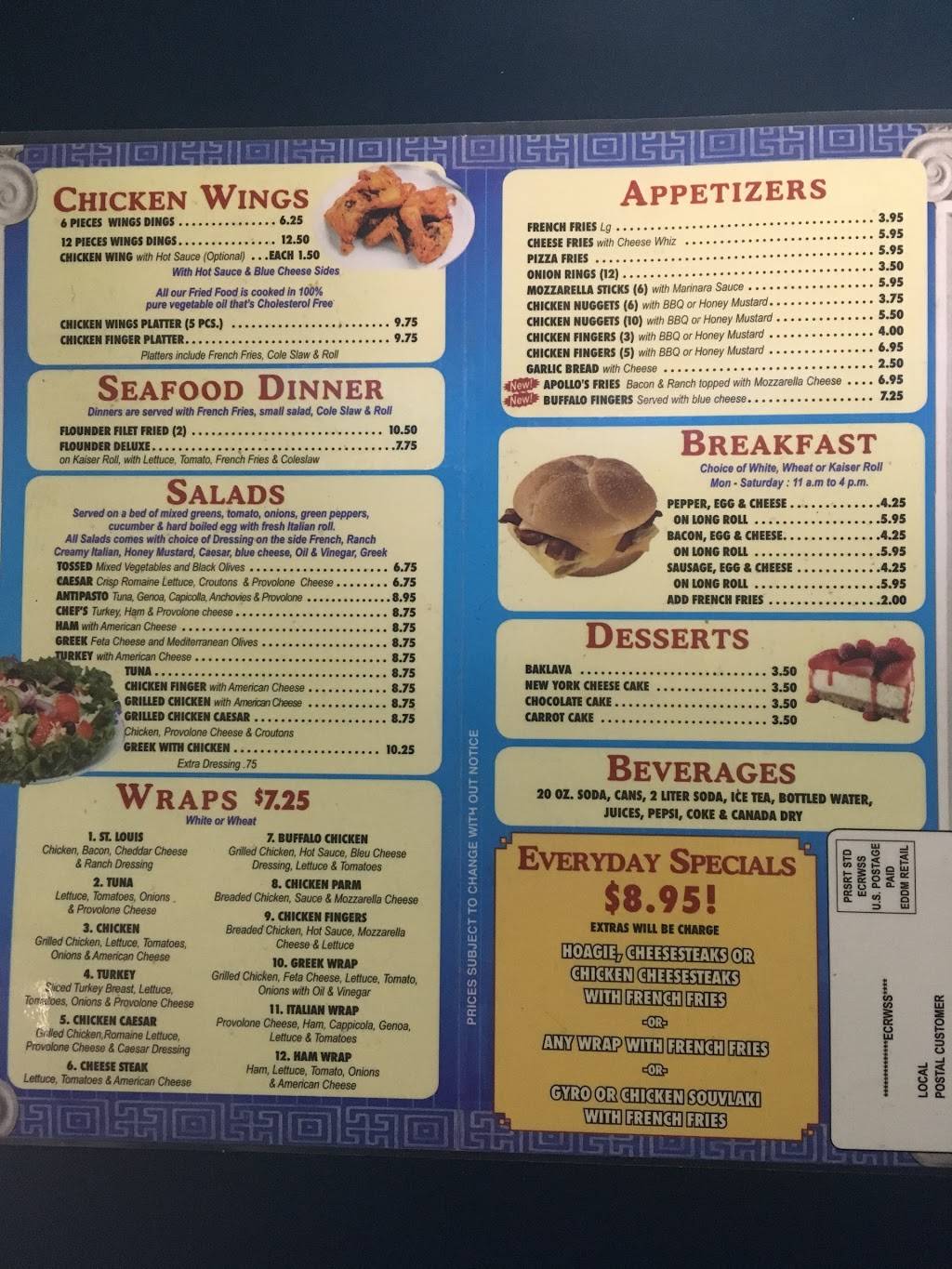 East Falls Apollos Pizza | meal takeaway | 3542 Conrad St, Philadelphia, PA 19129, USA | 2158420178 OR +1 215-842-0178